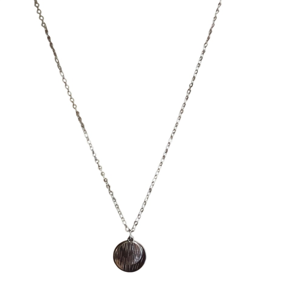 Silver Tone Textured Double Disc Pendant Necklace Adjustable Chain